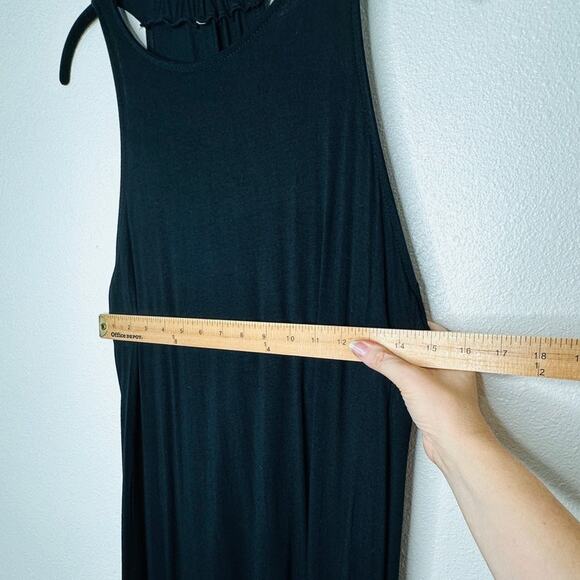 Black High Neck Plunging Sides Sleeveless Gathered Flowy Back Maxi Dress M - Picture 11 of 12